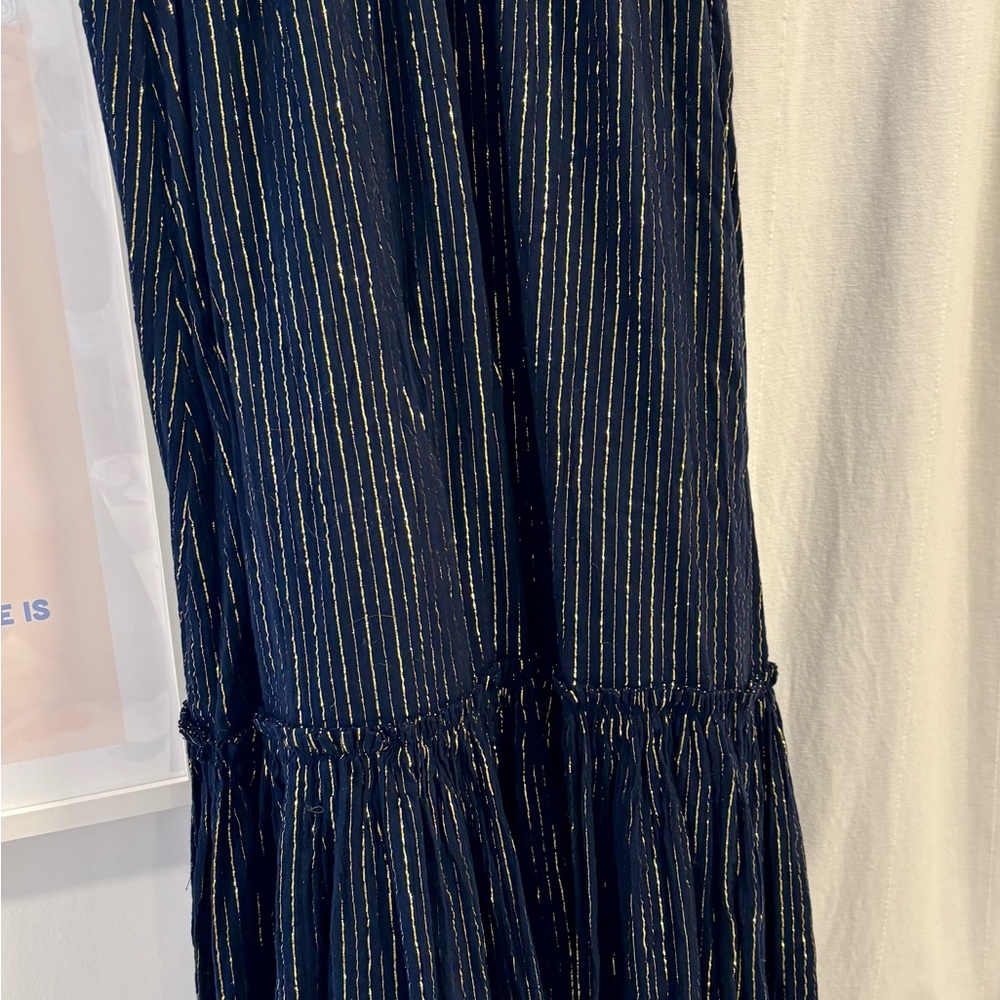 Boden Skirt - Maxi - Navy and Gold Striped Dress - Flattering, Smocked Waist NWT